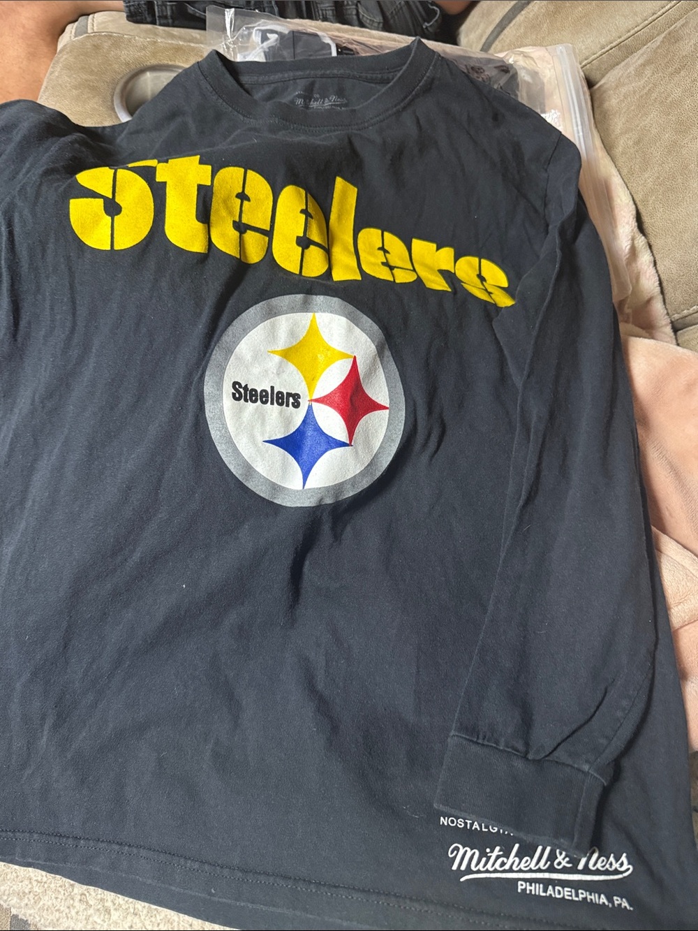 Mitchell & Ness Black Pittsburgh Steelers Long Sleeve Tee with Yellow Logo